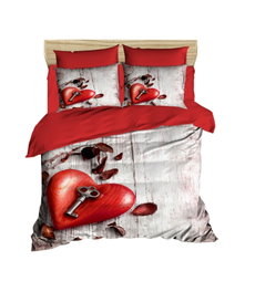 L'essentiel linge de maison Juego de Funda de Edredón Doble Blanco, Rojo y Marrón